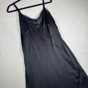 Vintage Camelot Black Nylon‎ Lace Trim Slip Dress Size 36 USA Made